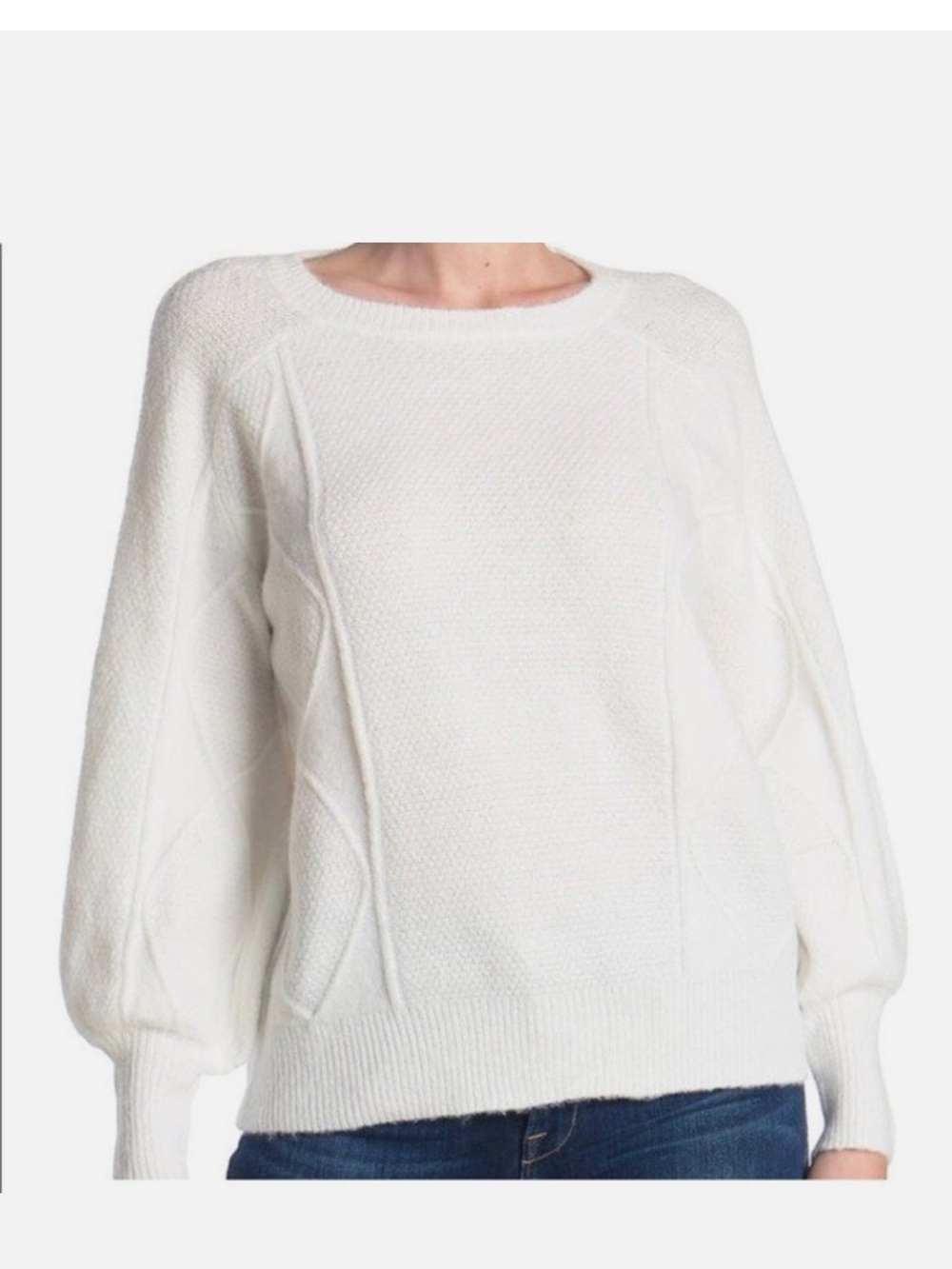 Women's White Textured Knit Sweater